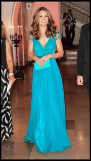 Kate Middleton A-line Blue Chiffon Lace Celebrity Prom Dress