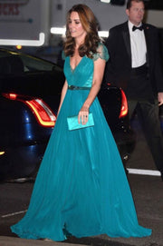Kate Middleton A-line Blue Chiffon Lace Celebrity Prom Dress
