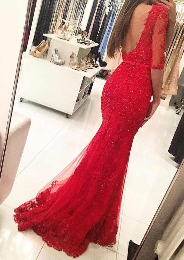 Lace Prom Dress Trumpet/Mermaid Bateau Sweep Train