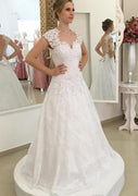 Spitze Flügelärmel Tüll Sweep Open Back Brautkleid, Bowknot