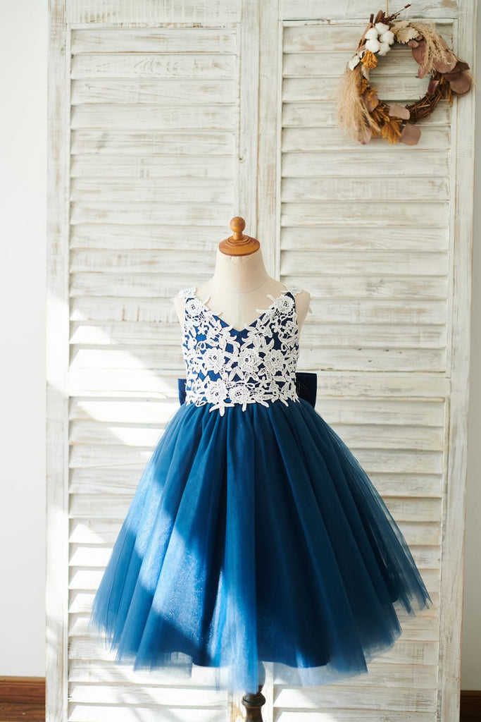 Lace Tulle Spaghetti straps Wedding Flower Girl Dress with