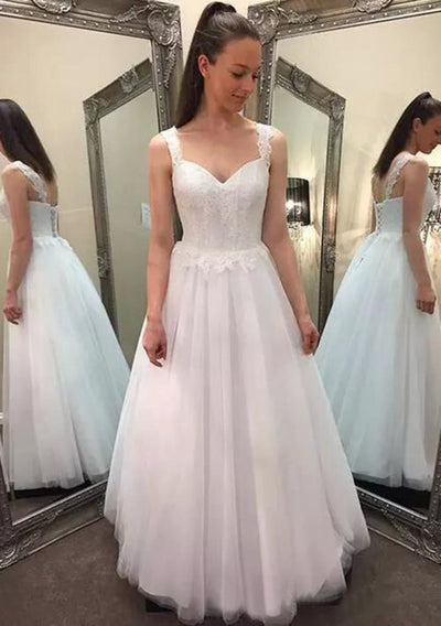Lace Tulle Sweetheart Lace Up Princess Long Wedding Dress -