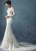 Lace Wedding Dress Trumpet Off Shoulder Court Train, Beaded