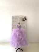 Lavender Lace Tulle Feathers/Horsehair Wedding Flower Girl Dress Kids Pageant Gown