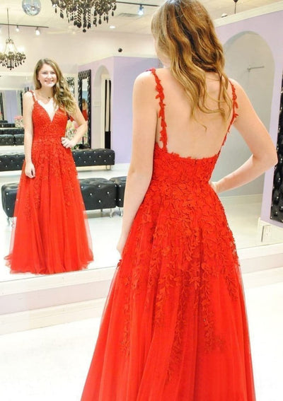 A-line/Princess V Neck Backless Sleeveless Long Tulle