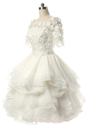 A-Line Bateau Knee Length Organza Wedding Dress Flowers -