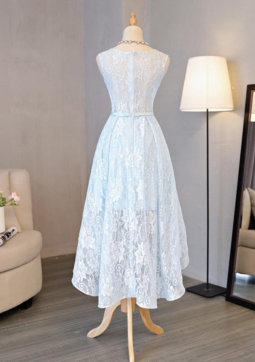 Designer Column Lace Sleeveless Prom Dresses With Bow-Knot