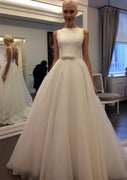 A-line Bateau Sleeveless Sweep Chiffon Wedding Dress, Waistband