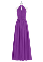 A-line Halter Neck Cutout Sleeveless Long Pleated Lilac
