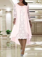 A-line Hi Low Chiffon Lace Long Sleeve Mother of Bride Dress