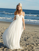 A-line Ivory Chiffon Off Shoulder Wedding Party Dress