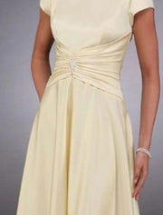 A-line Jewel Neck Short Sleeve Ankle Length Satin Mother of