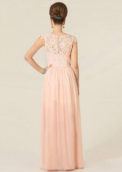 A-line Cap Sleeve Round Neck Floor-Length Lace Chiffon