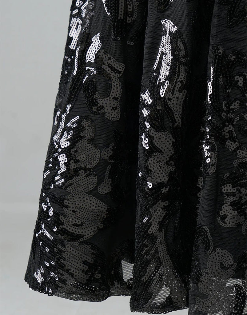 A-Line V Neck Black Lace Glitter Straps Corset Back