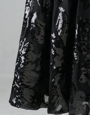 A-Line V Neck Black Lace Glitter Straps Corset Back