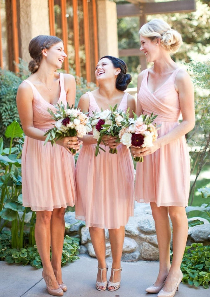 A-line V Neck Sleeveless Short Chiffon Homecoming Dress