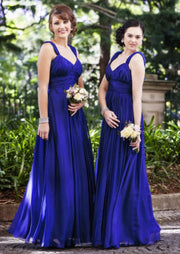 A-line V Neck Sleeveless Floor-Length Chiffon Wedding Party 