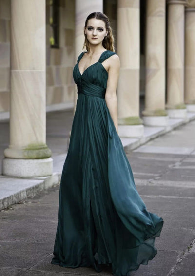 A-line V Neck Sleeveless Floor-Length Chiffon Wedding Party