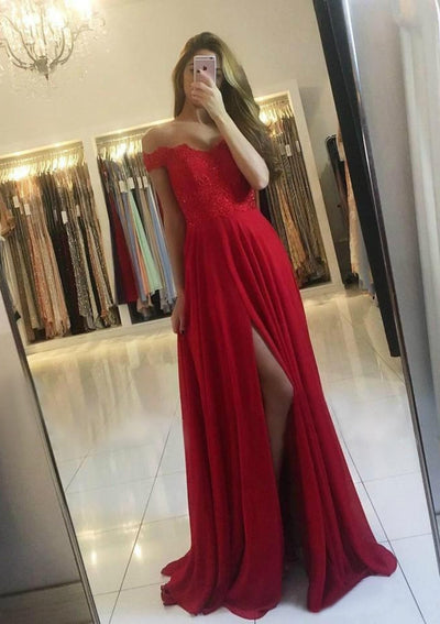A-line Off Shoulder Sleeveless Scalloped Neck Long Chiffon