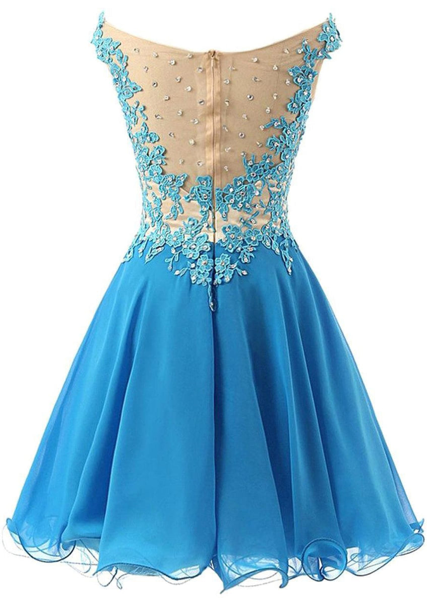 A-line Off Shoulder Short/Mini Tulle Homecoming Dress, Lace Beaded -  Princessly