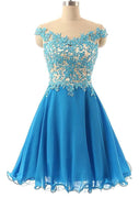 A-ligne Épaules Dénudées Court/Mini Tulle Robe de Soirée, Dentelle Perlée