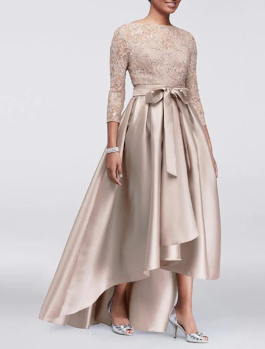 A-Line Mother of the Bride Dress Vintage Plus Size Ankle Length Satin 3/4 Length Sleeve