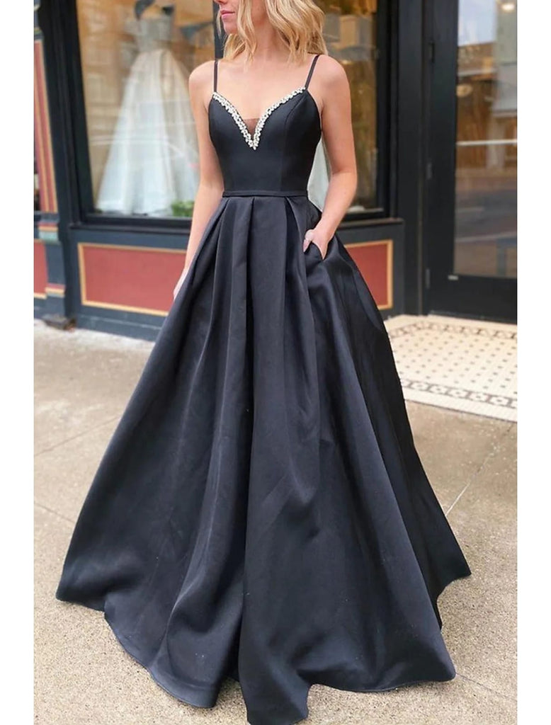 A-Line Prom Dresses Open Back Dress Formal Floor Length