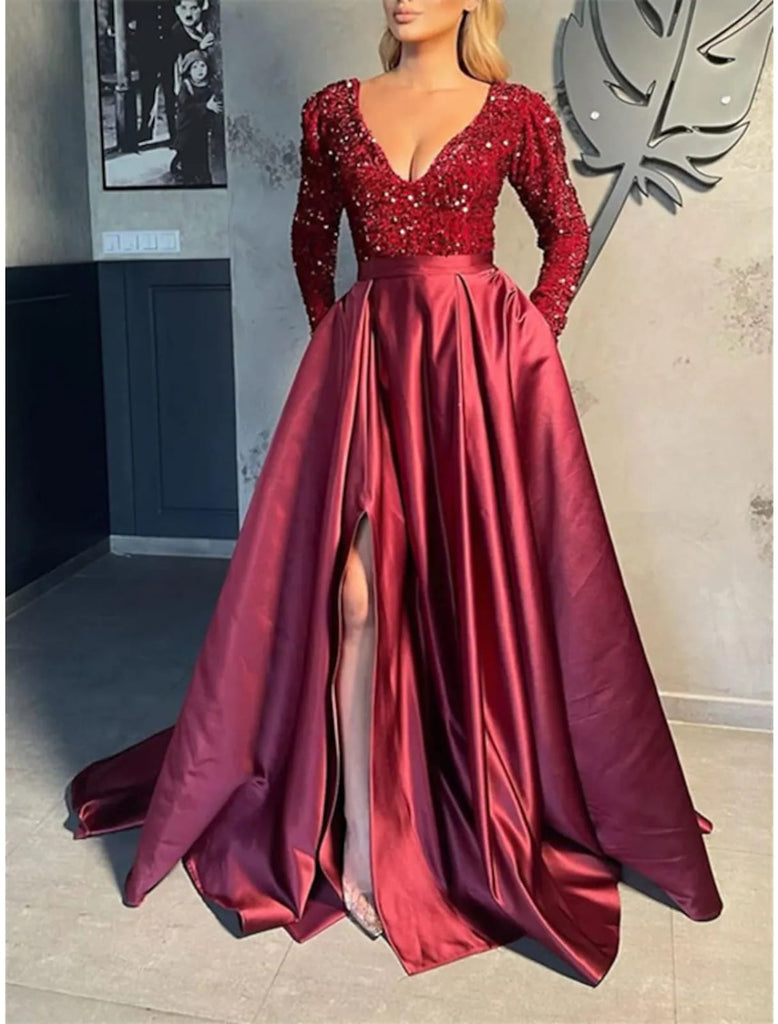 A-Line Celebrity Style Sparkle Sexy Party Wear Prom Dress V