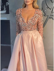 A-Line Celebrity Style Sparkle Sexy Party Wear Prom Dress V