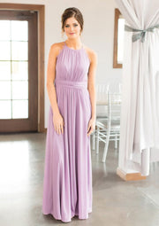 A-line Round Neck Lace Straps Back Sleeveless Pleated Sweep