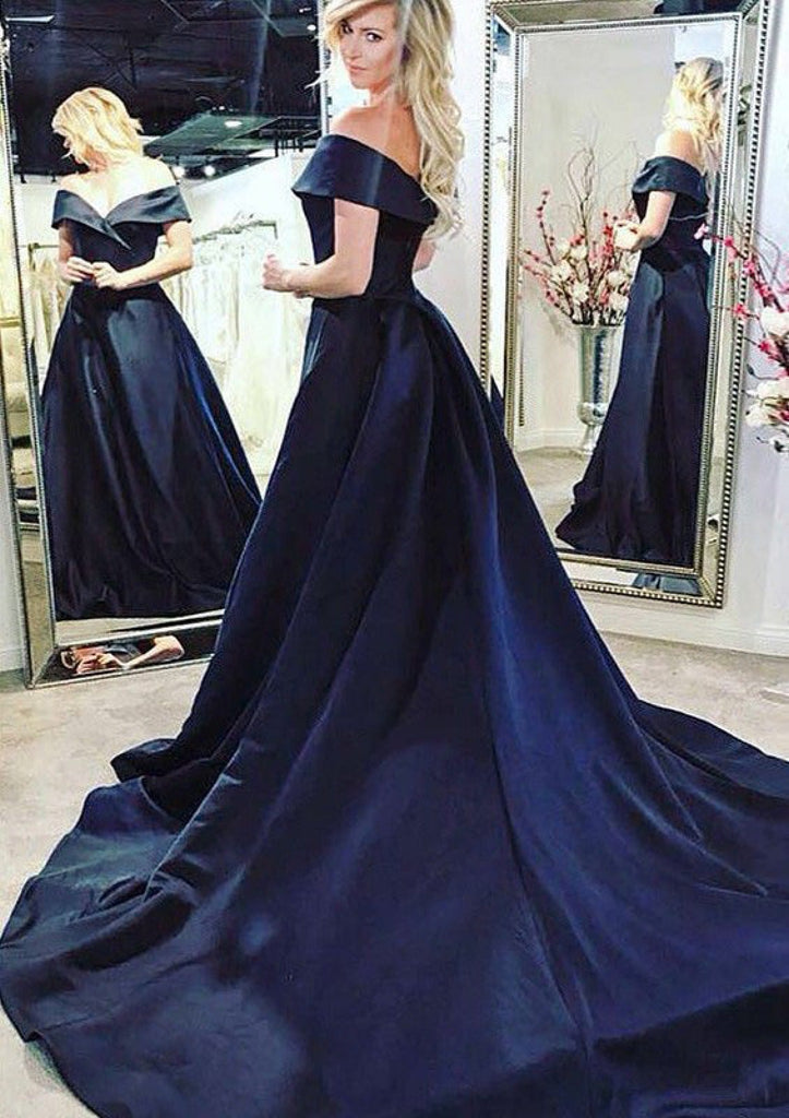 A-line/Princess Off-the-Shoulder Sleeveless Chapel Train