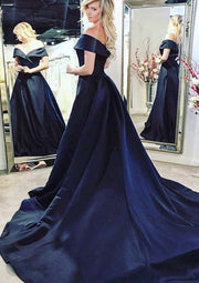 A-line/Princess Off-the-Shoulder Sleeveless Chapel Train