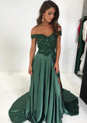 Robe de bal de Charmeuse de Dentelle verte émeraude, Split