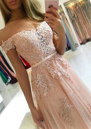 A-Line Off Shoulder Sweehteart Long Tulle Wedding Party Prom