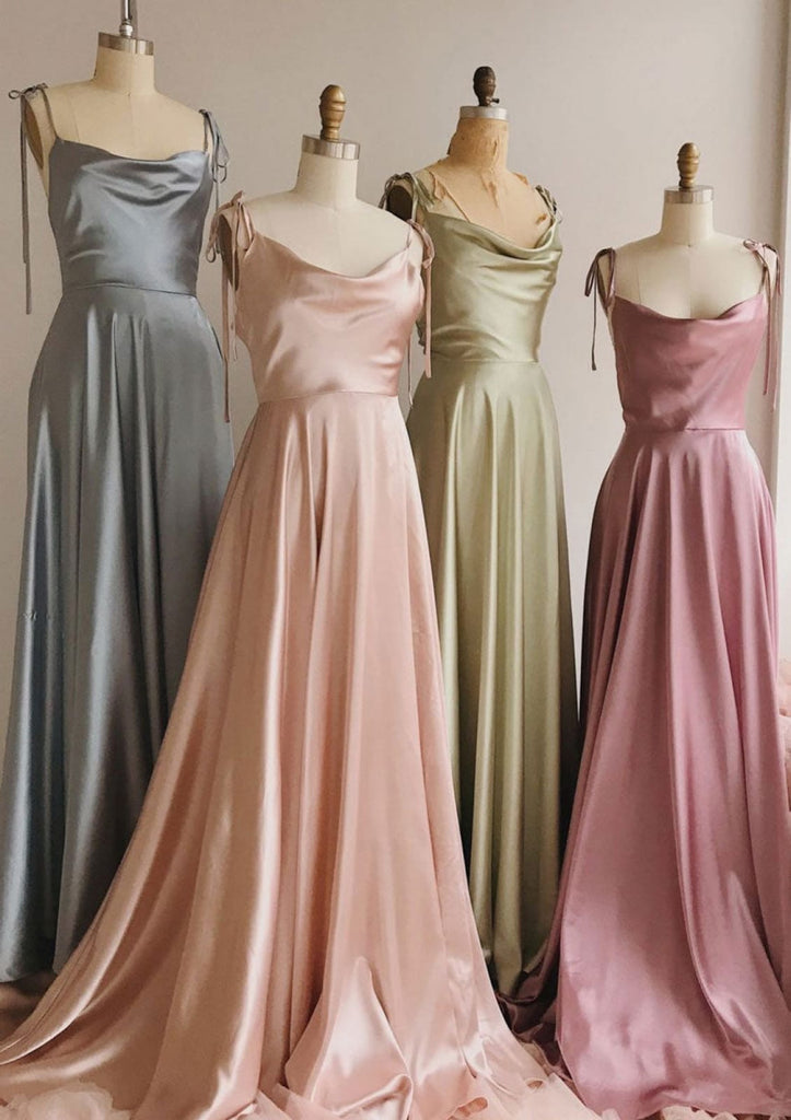 A-line Sleeveless Cowl Neck Floor-Length Charmeuse Prom
