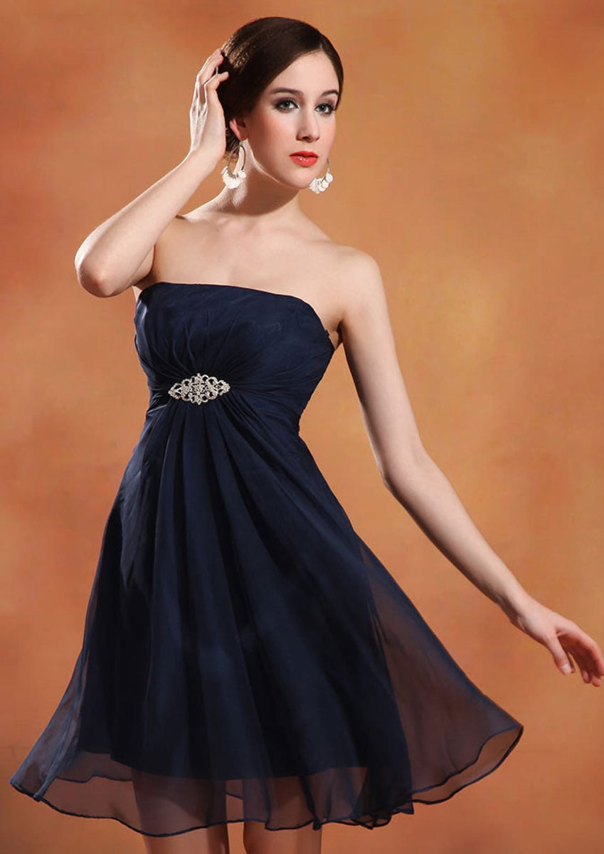 A line Strapless Empire Brooch Chiffon Short Mini Cocktail Dress Princessly