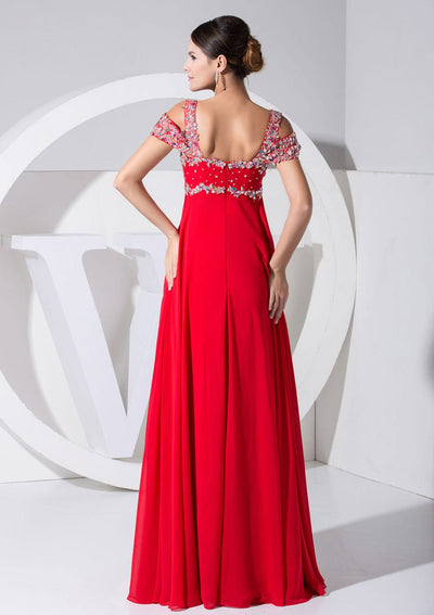 A-Line Sweetheart Beaded Empire Off Shoulder Chiffon Overlay