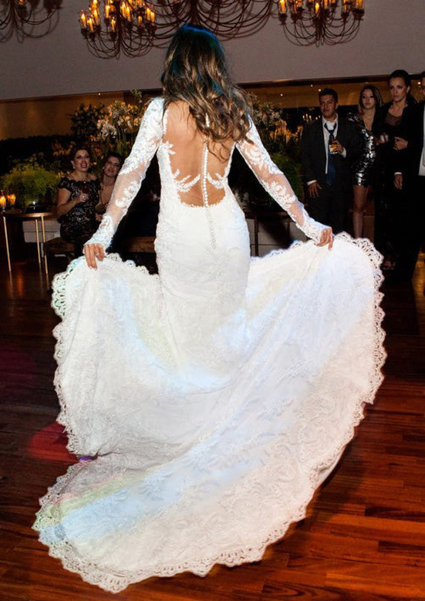 fitted lace wedding dress Davinci Bridal 50460 Satin Mermaid Wedding Dress Sheer Lace High Neckline Long Sleeve 10 / White main image 1