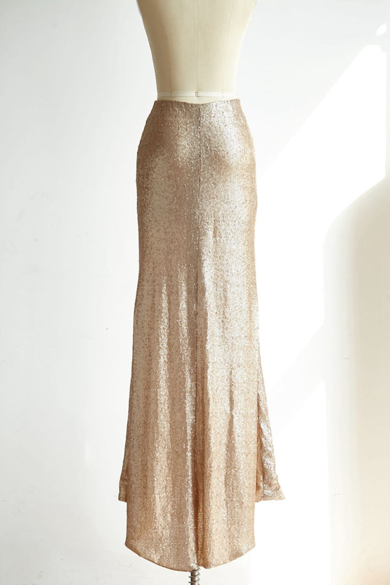 Matte Champagne Gold Long Sequin Fitted Skirt /Wedding Bridesmaid Skirt S
