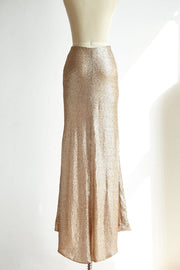 Matte Champagne Gold Long Sequin Fitted Skirt /Wedding