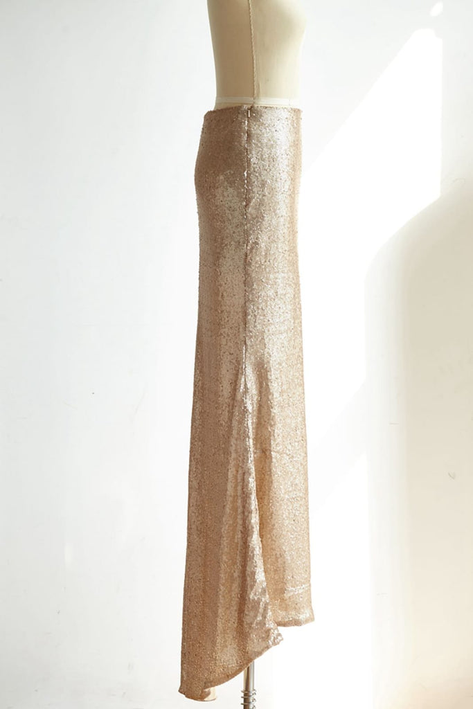 Matte Champagne Gold Long Sequin Fitted Skirt /Wedding