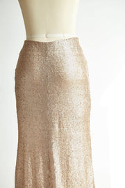 Matte Champagne Gold Long Sequin Fitted Skirt /Wedding 