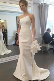 Mermaid Ivory Satin Special Neck Wedding Dress