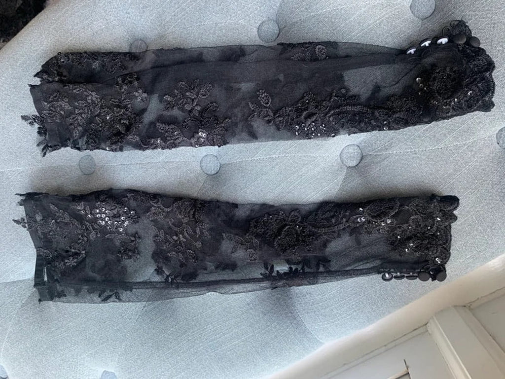 Mermaid Lace 3 in 1 Black Wedding Dress Cape Veil Removable