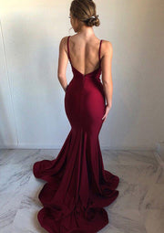 Mermaid V Neck Sleeveless Backless Court Train Charmeuse