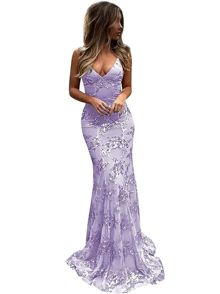 Mermaid V Neck Sleeveless Sweep Tulle Evening Dress Beading