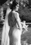 Mermaid V Neck Sweep Train Long Sleeve Lace Wedding Dress