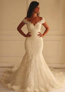 Mermaid Off Shoulder Chapel Train Lace Wedding Dress