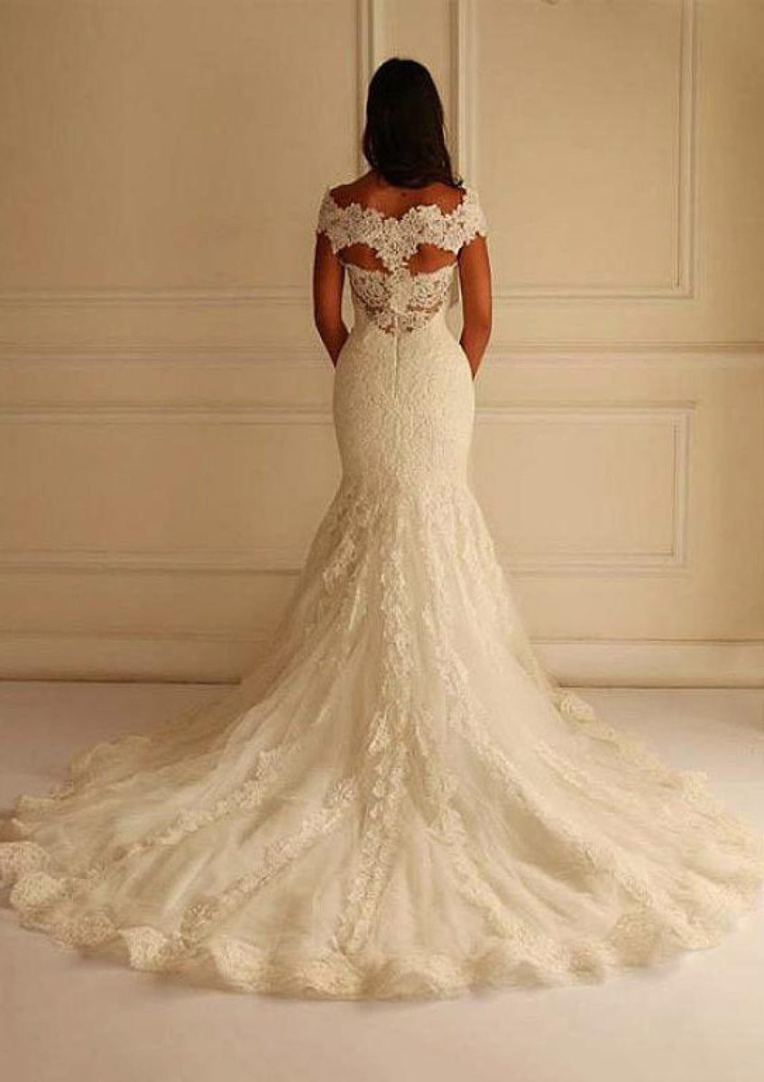 Timeless Off Shoulder Mermaid Chapel Train Wedding Dress
