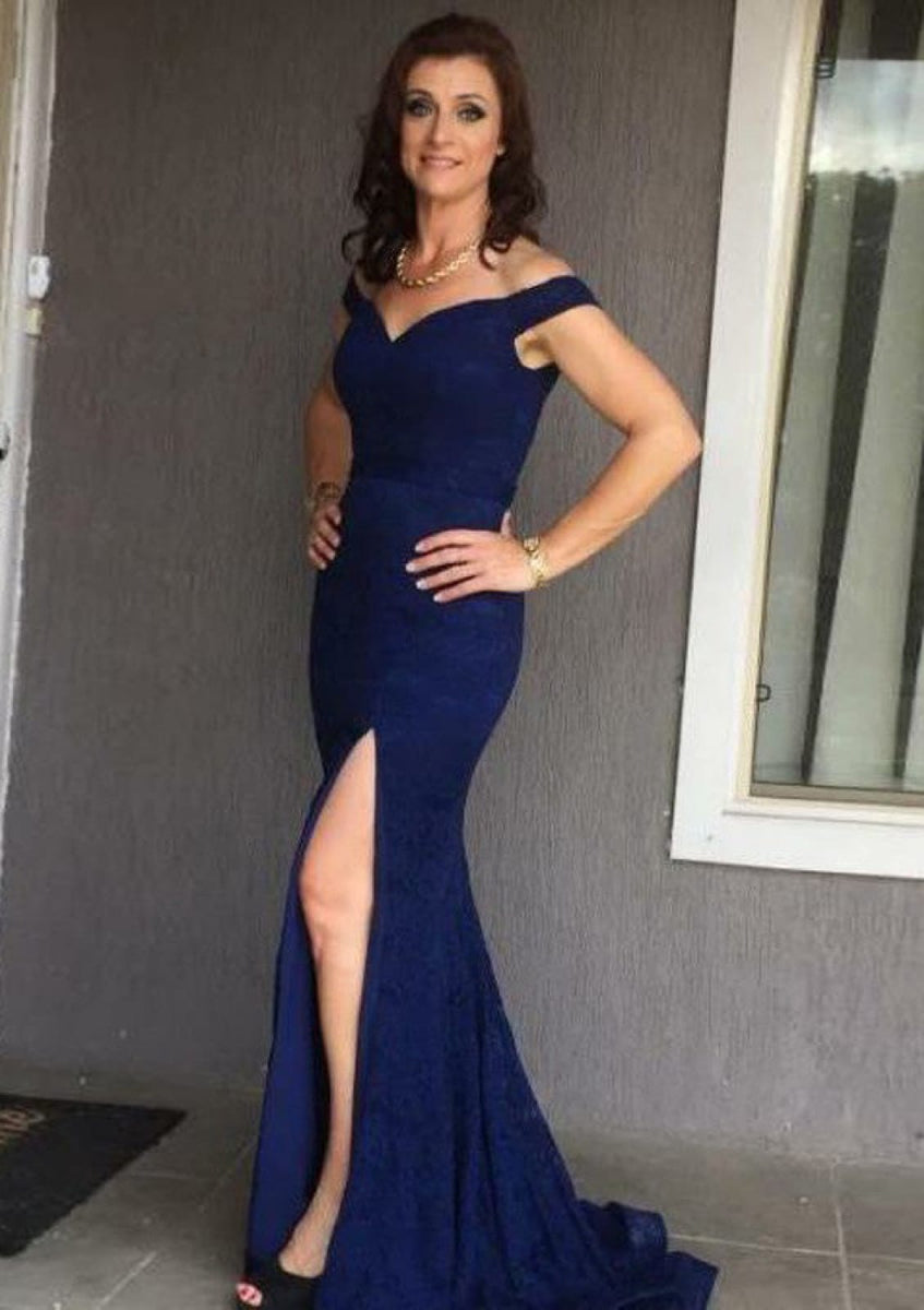 Pleated Off-the-shoulder Mermaid Sweep Train Dress Royal Blue main image 1